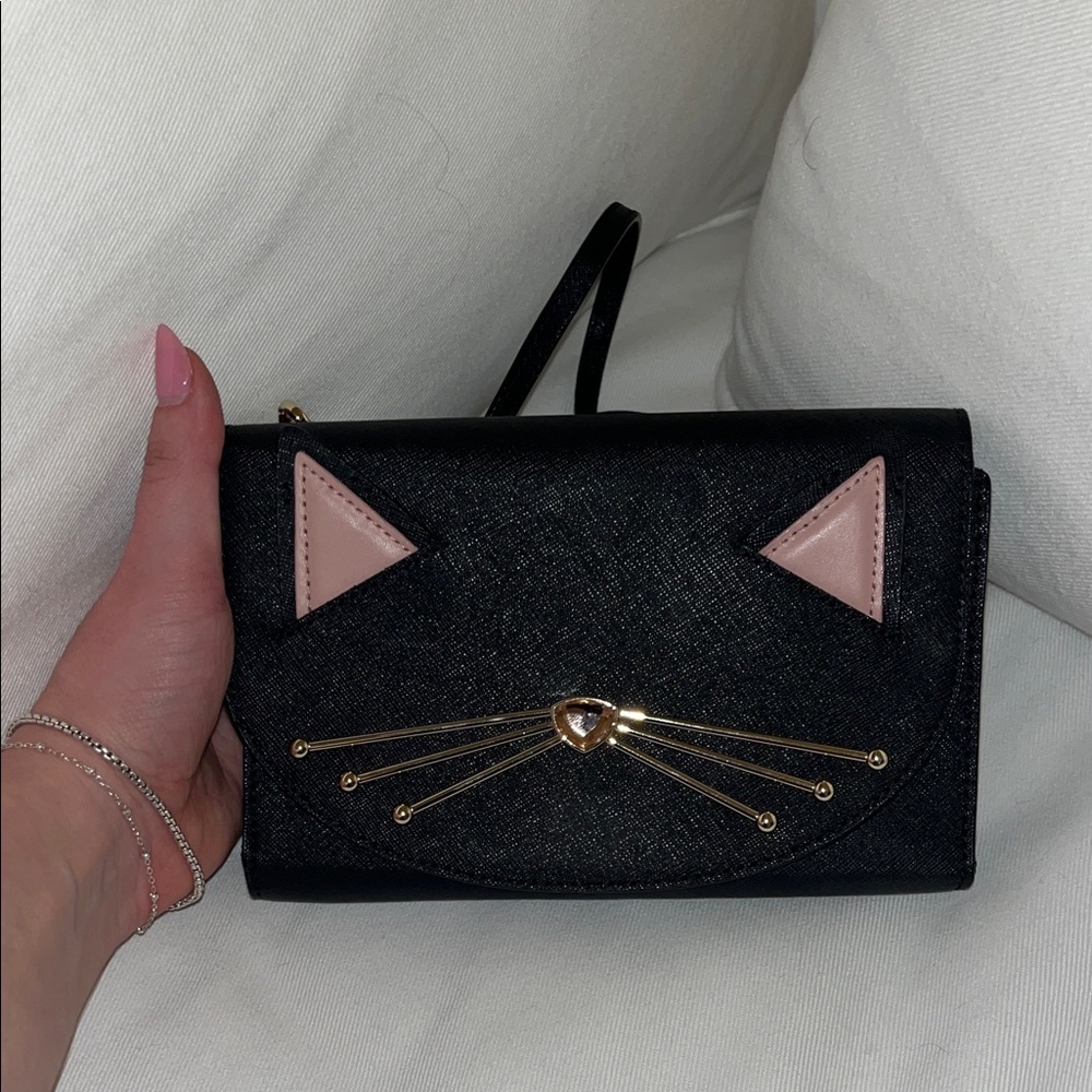 Kate Spade Black and Pink Cat Clutch